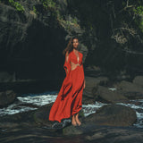 Red Rose Greek Goddess Dress • Boho Bridesmaid Dress • Bell Sleeves Dress - AYA Sacred Wear