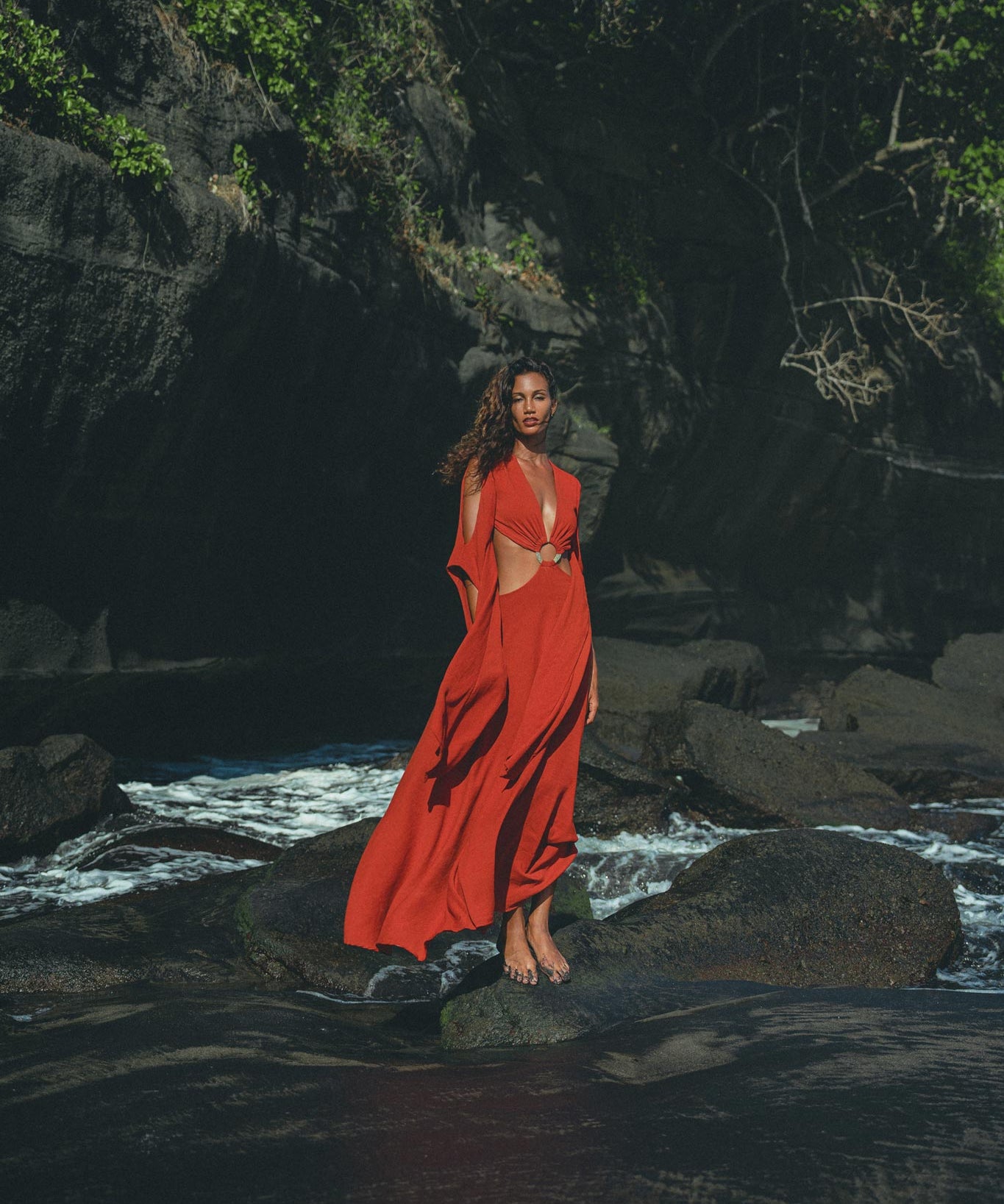 Red Rose Greek Goddess Dress • Boho Bridesmaid Dress • Bell Sleeves Dress - AYA Sacred Wear