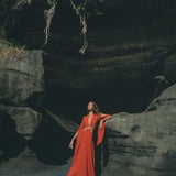 Red Rose Greek Goddess Dress • Boho Bridesmaid Dress • Bell Sleeves Dress - AYA Sacred Wear