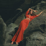 Red Rose Greek Goddess Dress • Boho Bridesmaid Dress • Bell Sleeves Dress - AYA Sacred Wear