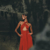 Red Rose Harmonia Dress • Goddess Dress • Open Belly Sexy Dress • Organic Adjustable Dress - AYA Sacred Wear