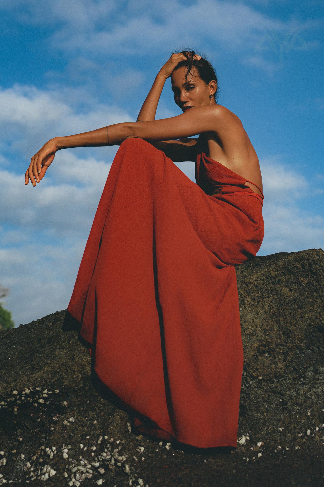 Red Rose Harmonia Dress • Goddess Dress • Open Belly Sexy Dress • Organic Adjustable Dress - AYA Sacred Wear