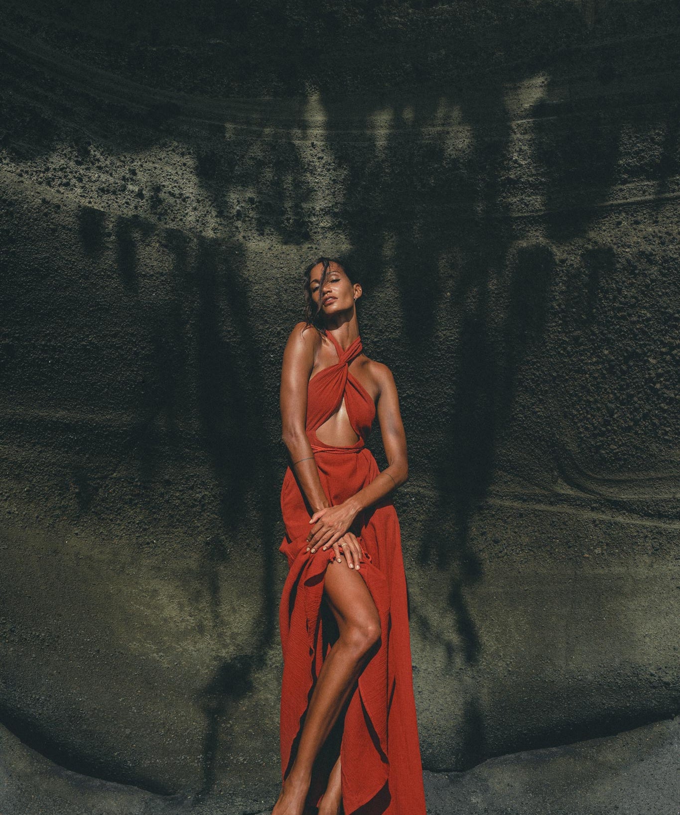 Red Rose Harmonia Dress • Goddess Dress • Open Belly Sexy Dress • Organic Adjustable Dress - AYA Sacred Wear