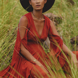 Red Rose Makosh Goddess Dress • Boho Fairy Wings Dress • Light Cotton Formal Dress - AYA Sacred Wear