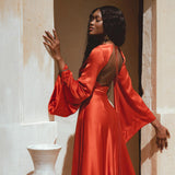 Red Rose Sundari Silk Gown • Ivory Beach Wedding Dress • Open Back Maxi Dress - AYA Sacred Wear