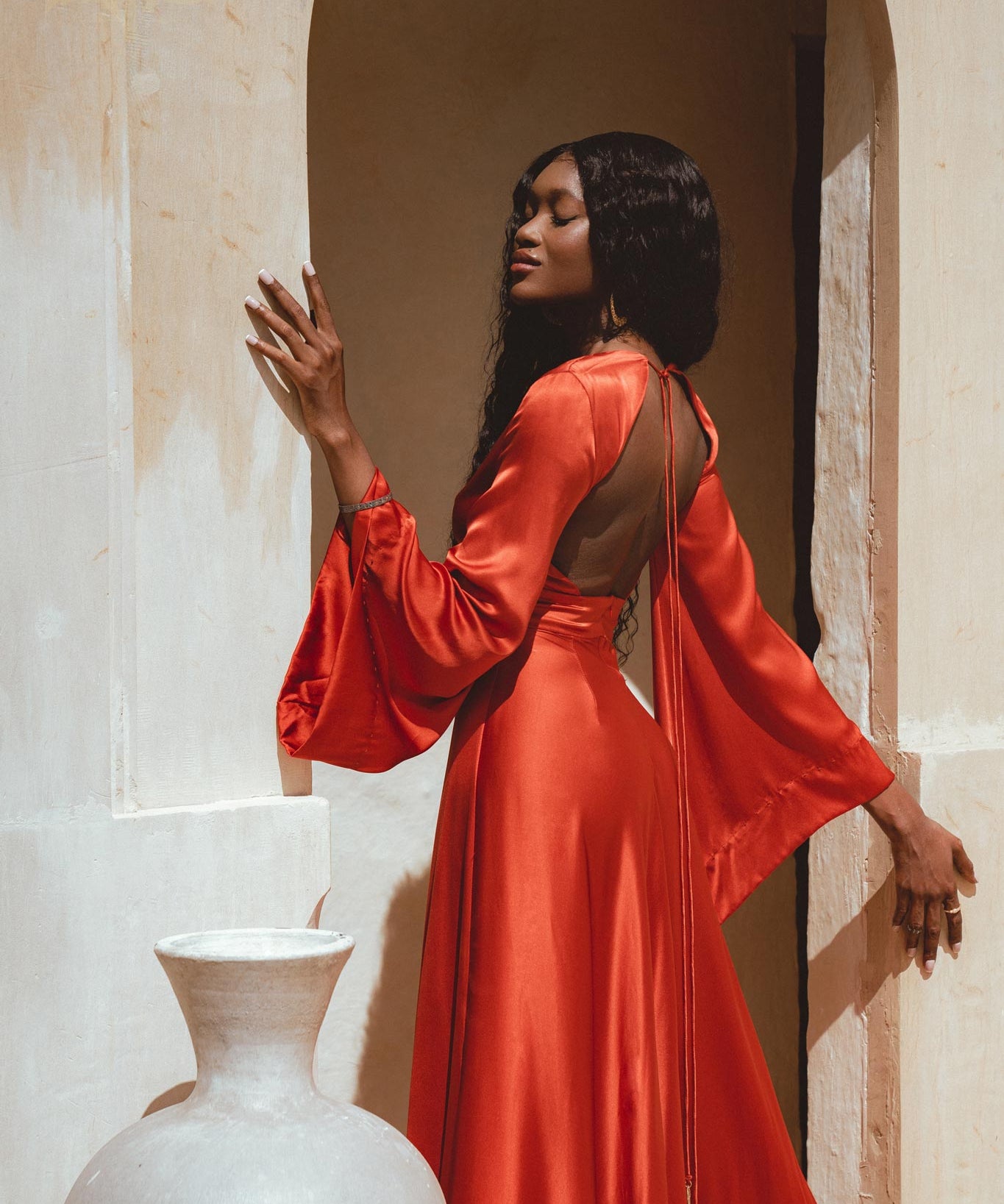 Red Rose Sundari Silk Gown • Ivory Beach Wedding Dress • Open Back Maxi Dress - AYA Sacred Wear