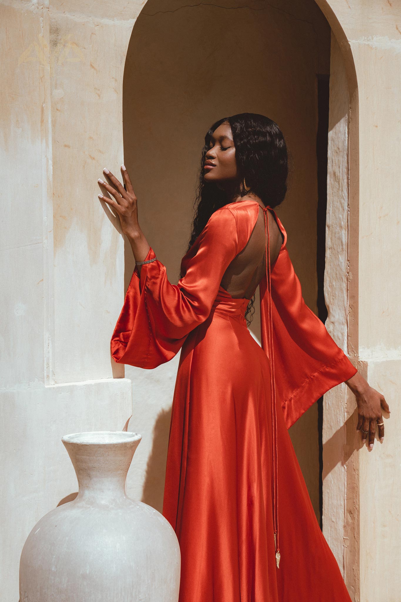 Red Rose Sundari Silk Gown • Ivory Beach Wedding Dress • Open Back Maxi Dress - AYA Sacred Wear