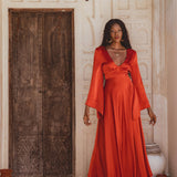 Red Rose Sundari Silk Gown • Ivory Beach Wedding Dress • Open Back Maxi Dress - AYA Sacred Wear