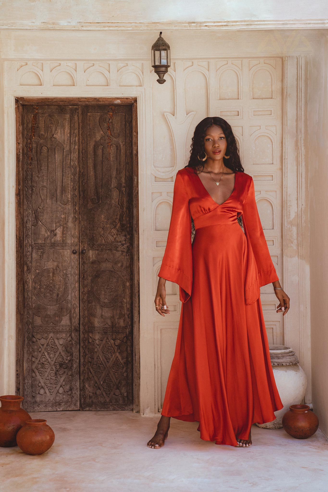 Red Rose Sundari Silk Gown • Ivory Beach Wedding Dress • Open Back Maxi Dress - AYA Sacred Wear