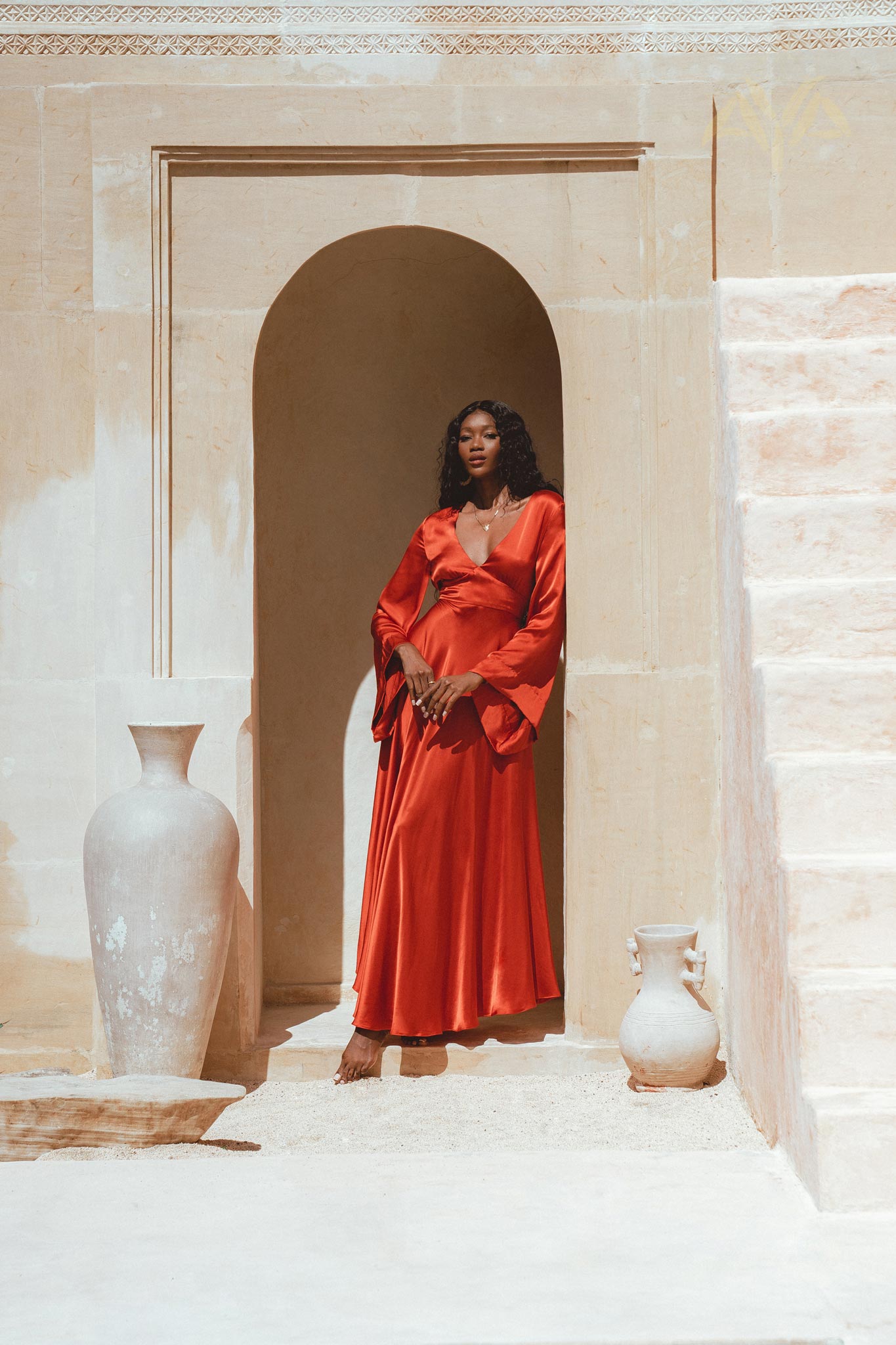 Red Rose Sundari Silk Gown • Ivory Beach Wedding Dress • Open Back Maxi Dress - AYA Sacred Wear