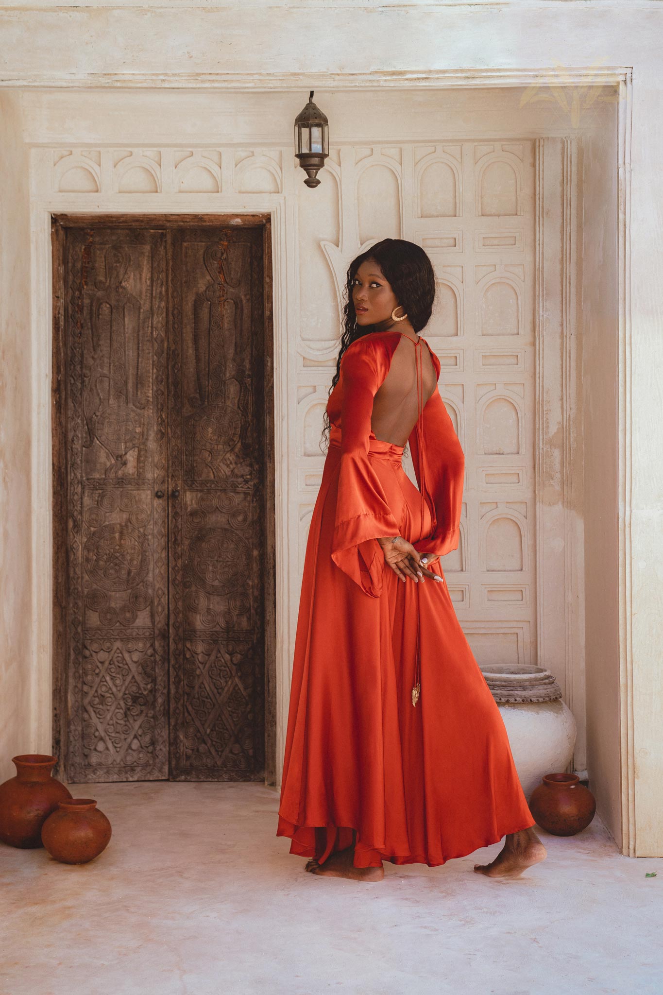 Red Rose Sundari Silk Gown • Ivory Beach Wedding Dress • Open Back Maxi Dress - AYA Sacred Wear