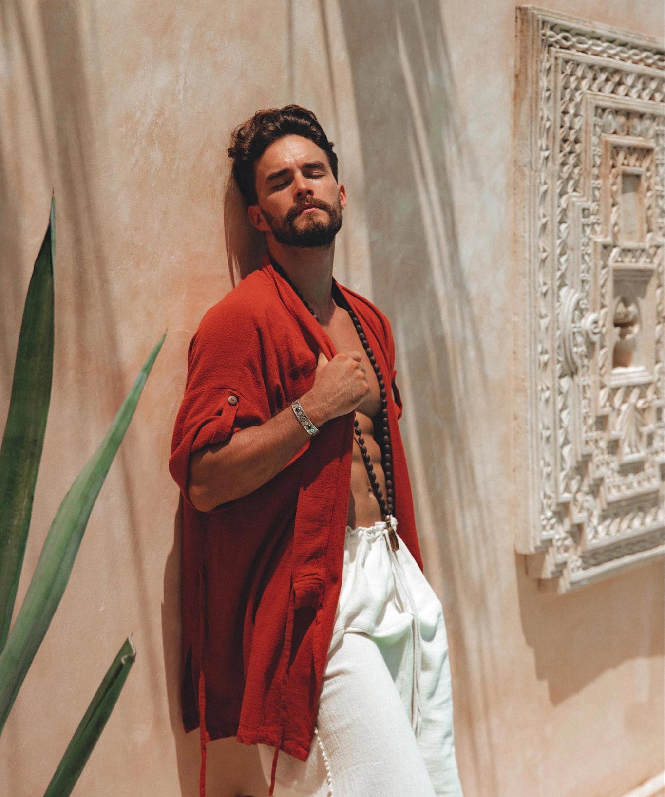 Red Tribal Kimono Robe for Men - AYA Sacred Wear