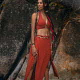 Red Wrap Maxi Skirt • Handmade Boho Long Skirt • Long Cotton Skirt - AYA Sacred Wear