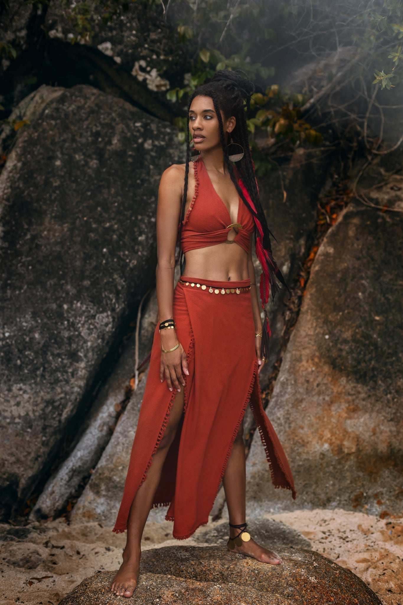 Red Wrap Maxi Skirt • Handmade Boho Long Skirt • Long Cotton Skirt - AYA Sacred Wear
