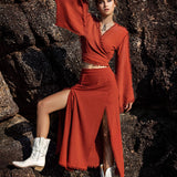 Red Wrap Maxi Skirt • Handmade Boho Long Skirt • Long Cotton Skirt - AYA Sacred Wear