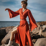 Red Wrap Maxi Skirt • Handmade Boho Long Skirt • Long Cotton Skirt - AYA Sacred Wear