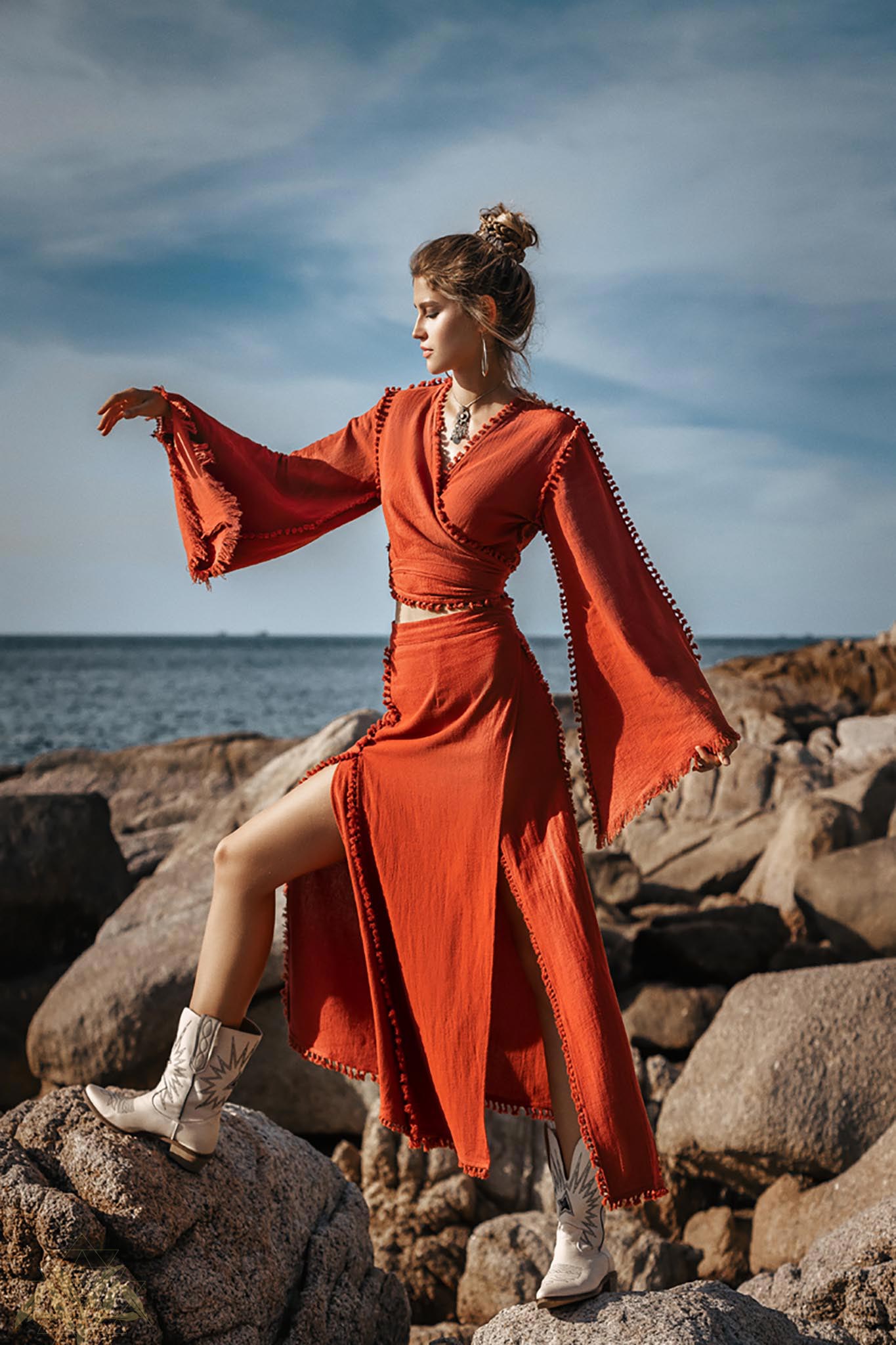 Red Wrap Maxi Skirt • Handmade Boho Long Skirt • Long Cotton Skirt - AYA Sacred Wear