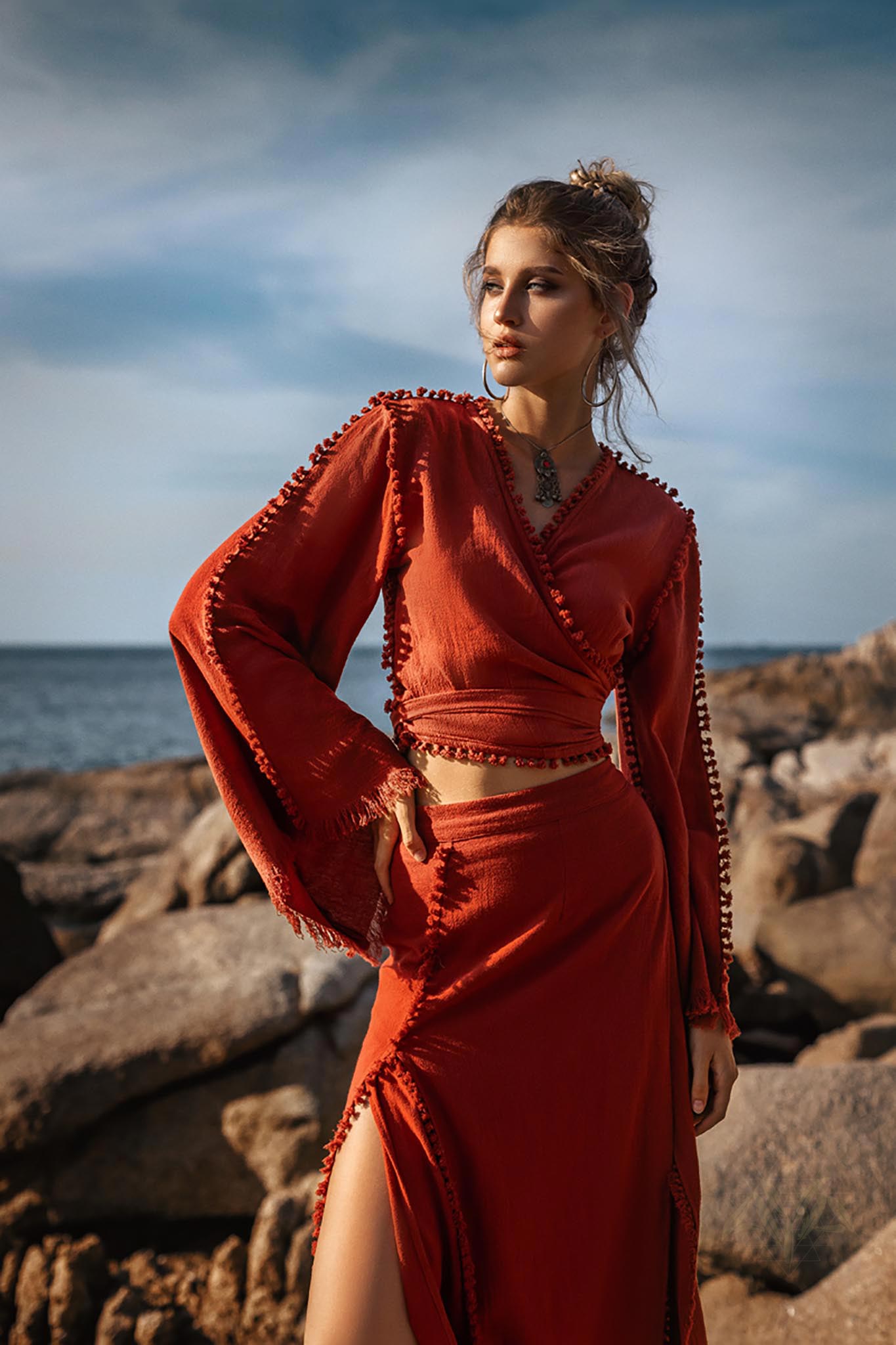 Red Wrap Maxi Skirt • Handmade Boho Long Skirt • Long Cotton Skirt - AYA Sacred Wear