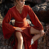 Red Wrap Maxi Skirt • Handmade Boho Long Skirt • Long Cotton Skirt - AYA Sacred Wear