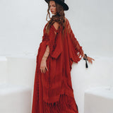 Organic Cotton Poncho, Tribal Kimono Cover Up, Boho Cardigan Women - AYA Sacred Wear