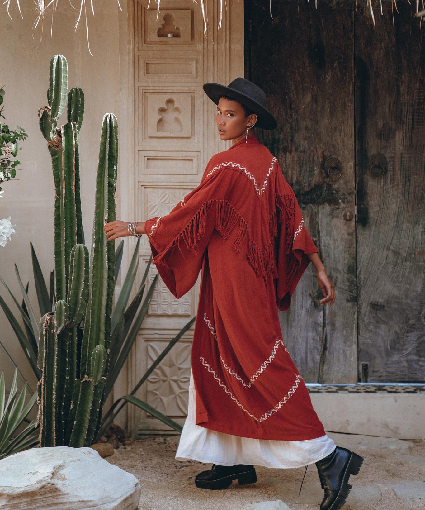 Red Organic Poncho Cape, Boho Cardigan Women, Cotton Kimono Cover Up - AYA Sacred Wear