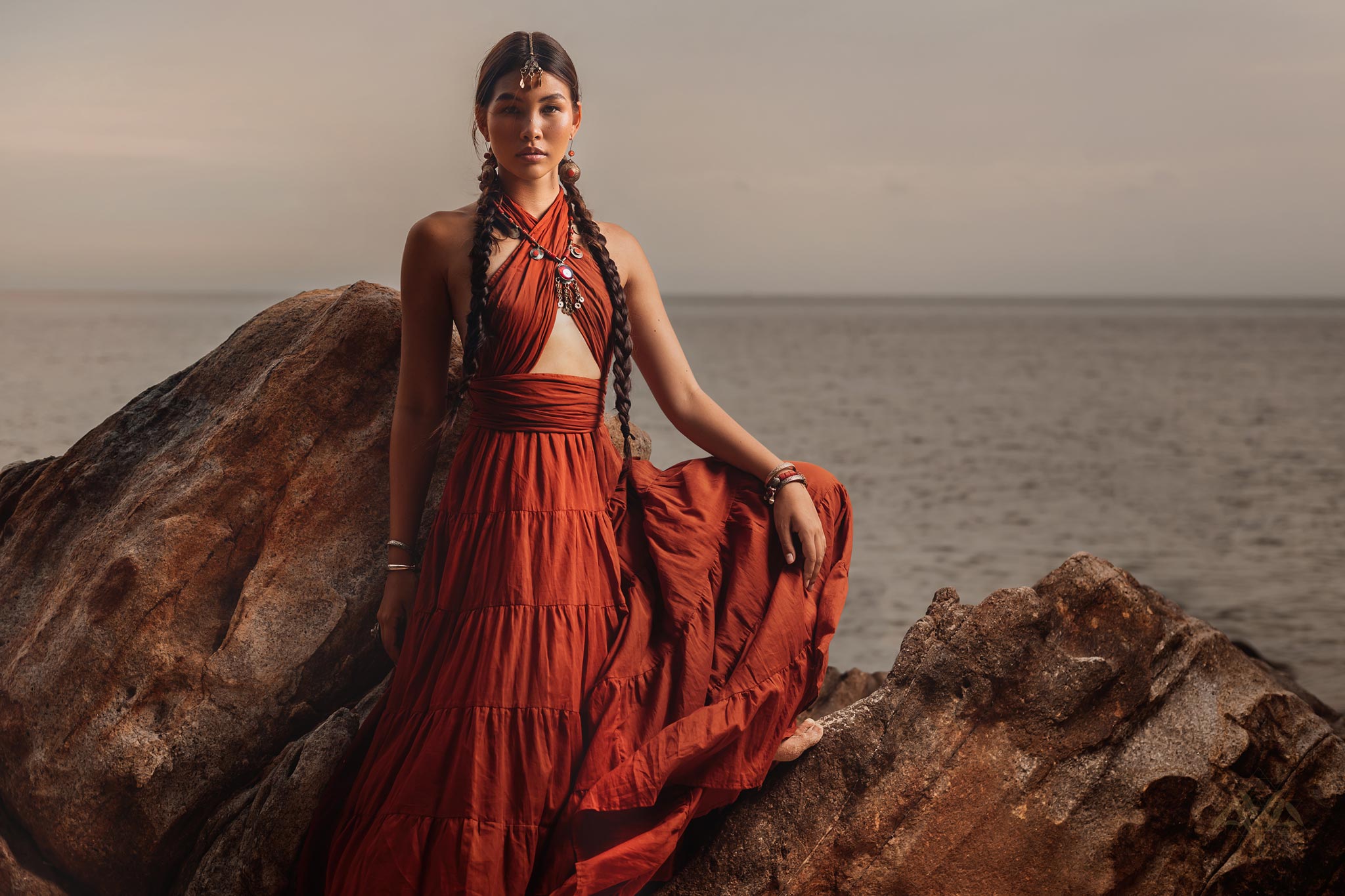 Red bohemian prom dress made of light cotton for women by AYA Sacred Wear