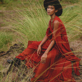 Red wine boho goddess dress with long bell sleeves - perfect as a bridesmaid dress or for wedding guests!