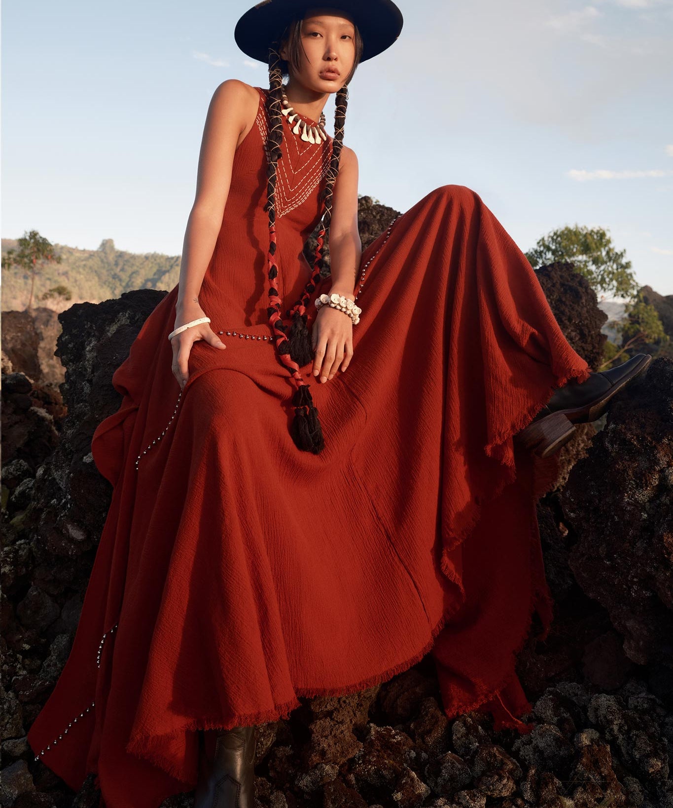 Hand Embroidered Dress: Adorned with intricate hand embroidery, this red wine dress is a true work of art. Its beautiful craftsmanship makes it a unique and stylish choice for any occasion. 