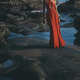 Show off your curves with this organic boho dress. Red wine with an adjustable open back & belly in the design. 