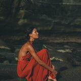 Step up your beach goddess look with this adjustable open back & belly organic red wine dress. 