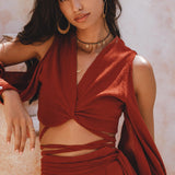 Elegant Women's Set of Crop Top and Pants, Botanically Dyed; Made from Structural Organic Fabric.