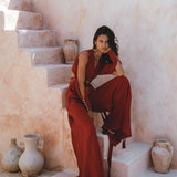 Boho Organic Top & Trousers Set for Women, Adjustable, Decorated with Seashell Buttons, Linen Cotton Blend.