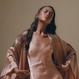 Dusty Pink Silk Robe, Bohemian Kaftan Cardigan, Long Cape for Women - AYA Sacred Wear