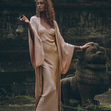 Dusty Pink Silk Robe, Bohemian Kaftan Cardigan, Long Cape for Women - AYA Sacred Wear