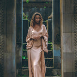 Dusty Pink Silk Robe, Bohemian Kaftan Cardigan, Long Cape for Women - AYA Sacred Wear
