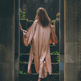 Dusty Pink Silk Robe, Bohemian Kaftan Cardigan, Long Cape for Women - AYA Sacred Wear