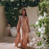 Dusty Pink Silk Robe, Bohemian Kaftan Cardigan, Long Cape for Women - AYA Sacred Wear