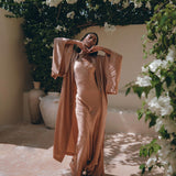 Dusty Pink Silk Robe, Bohemian Kaftan Cardigan, Long Cape for Women - AYA Sacred Wear