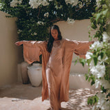 Dusty Pink Silk Robe, Bohemian Kaftan Cardigan, Long Cape for Women - AYA Sacred Wear