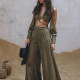 Sage Ambrosia Set Top and Pants • Adjustable Crop Top & Trousers • Boho Casual Set for Women - AYA Sacred Wear