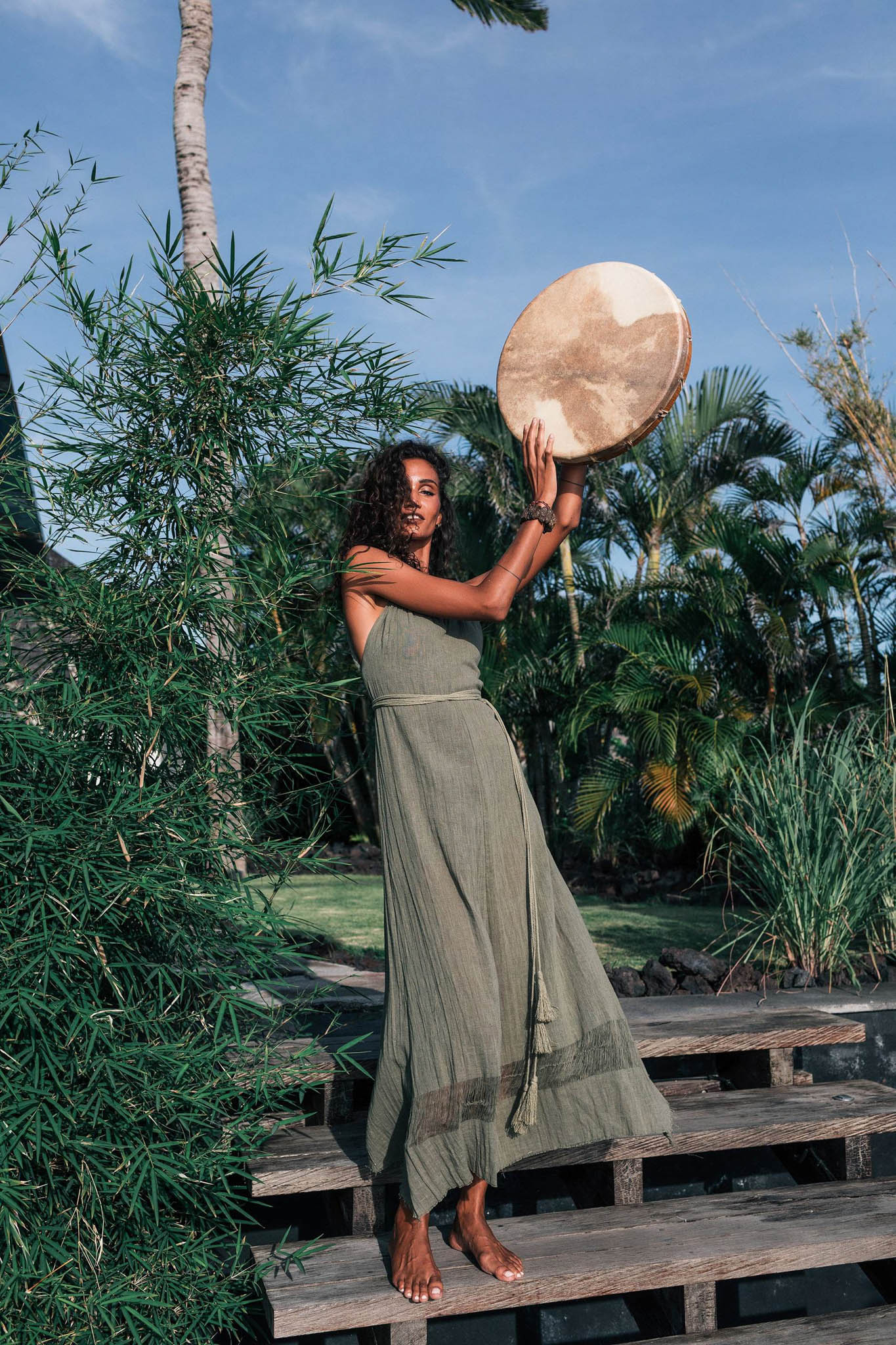 Sage Colour Organic Boho Bridesmaid Dress Hand Loomed - AYA Sacred Wear