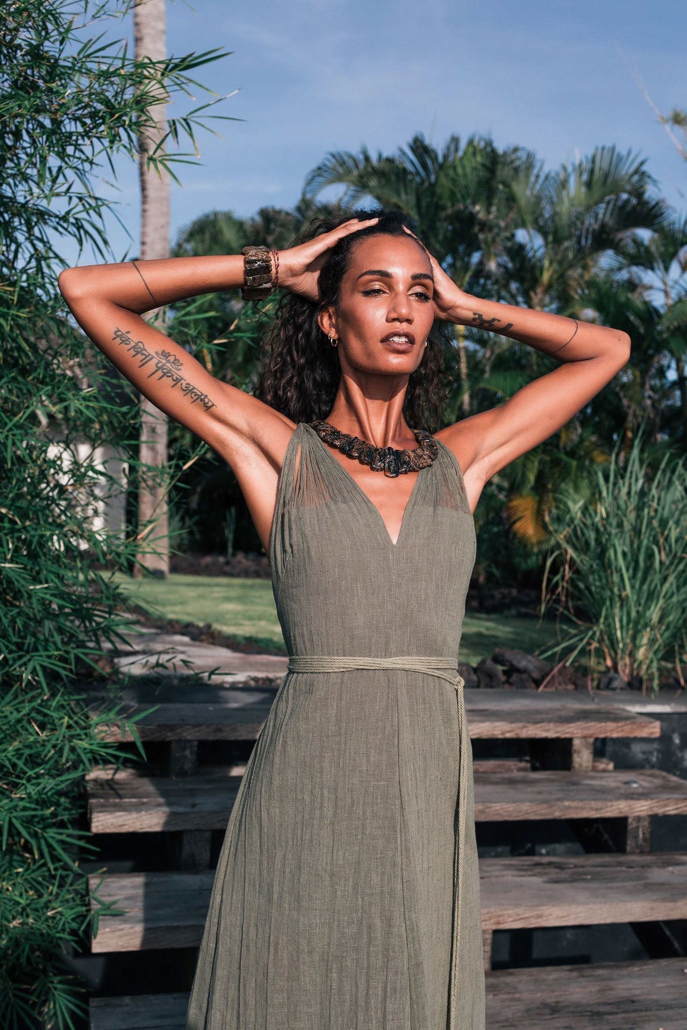 Sage Colour Organic Boho Bridesmaid Dress Hand Loomed - AYA Sacred Wear