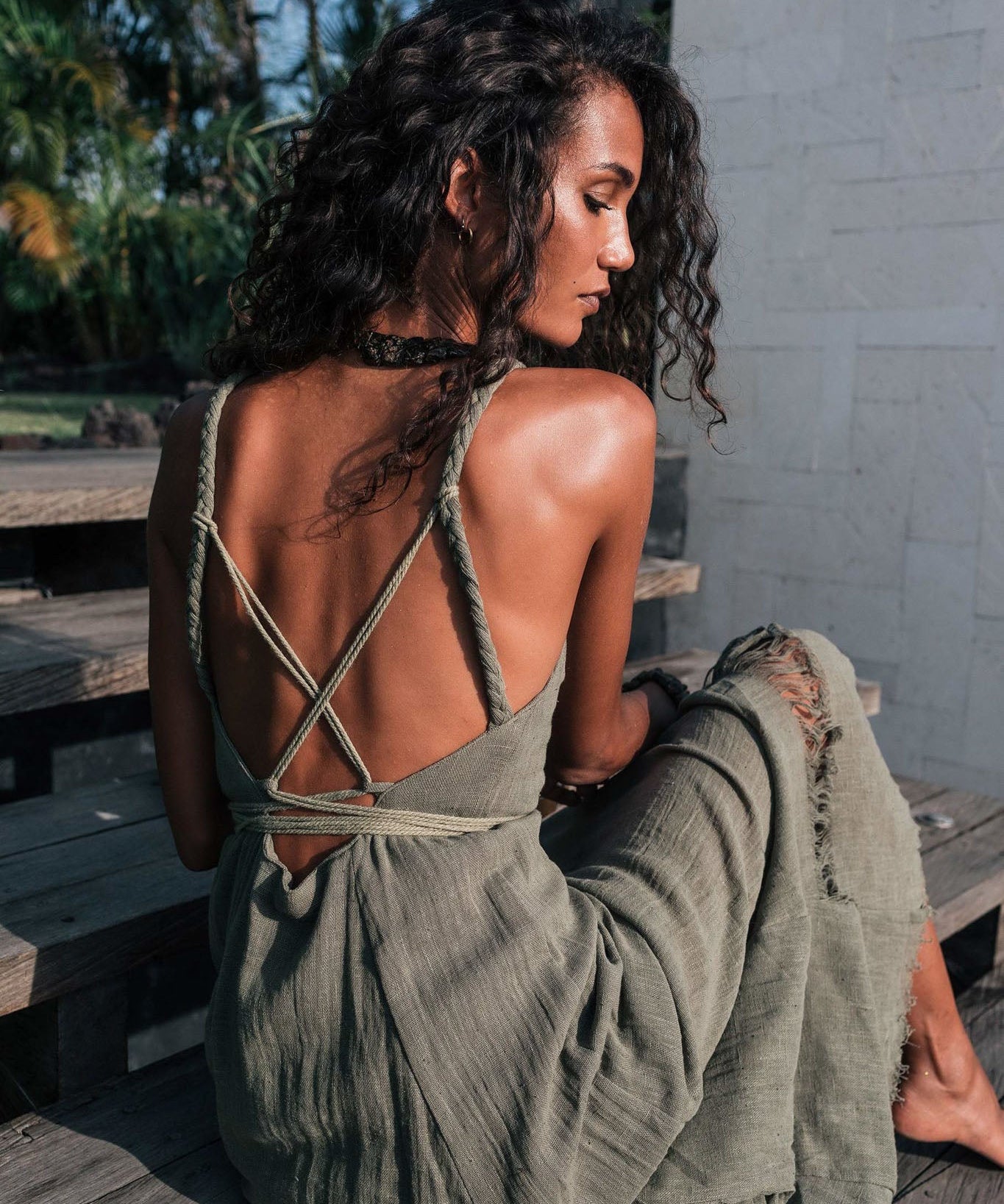 Sage Colour Organic Boho Bridesmaid Dress Hand Loomed - AYA Sacred Wear