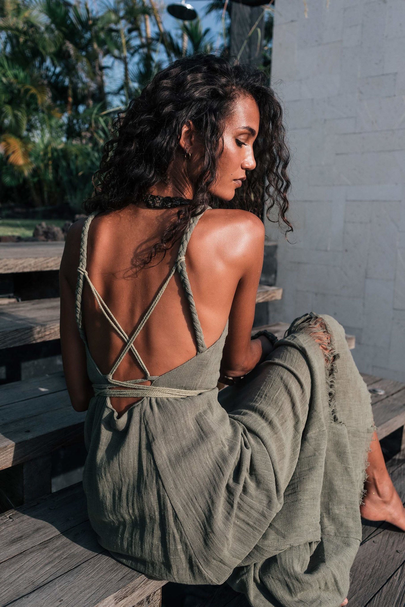 Sage Colour Organic Boho Bridesmaid Dress Hand Loomed - AYA Sacred Wear