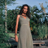 Sage Colour Organic Boho Bridesmaid Dress Hand Loomed - AYA Sacred Wear