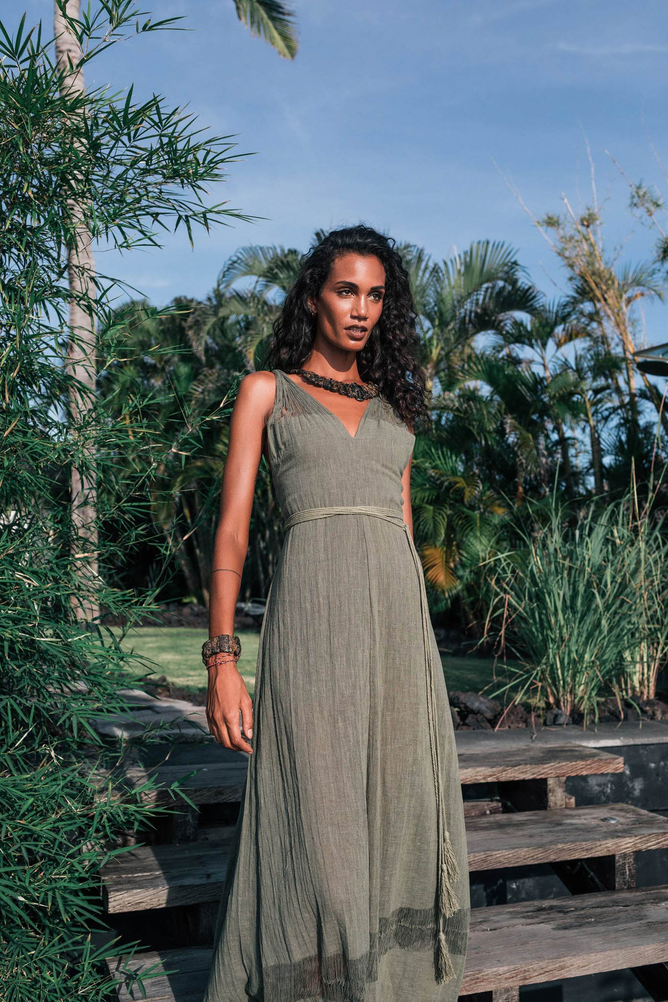 Sage Colour Organic Boho Bridesmaid Dress Hand Loomed - AYA Sacred Wear