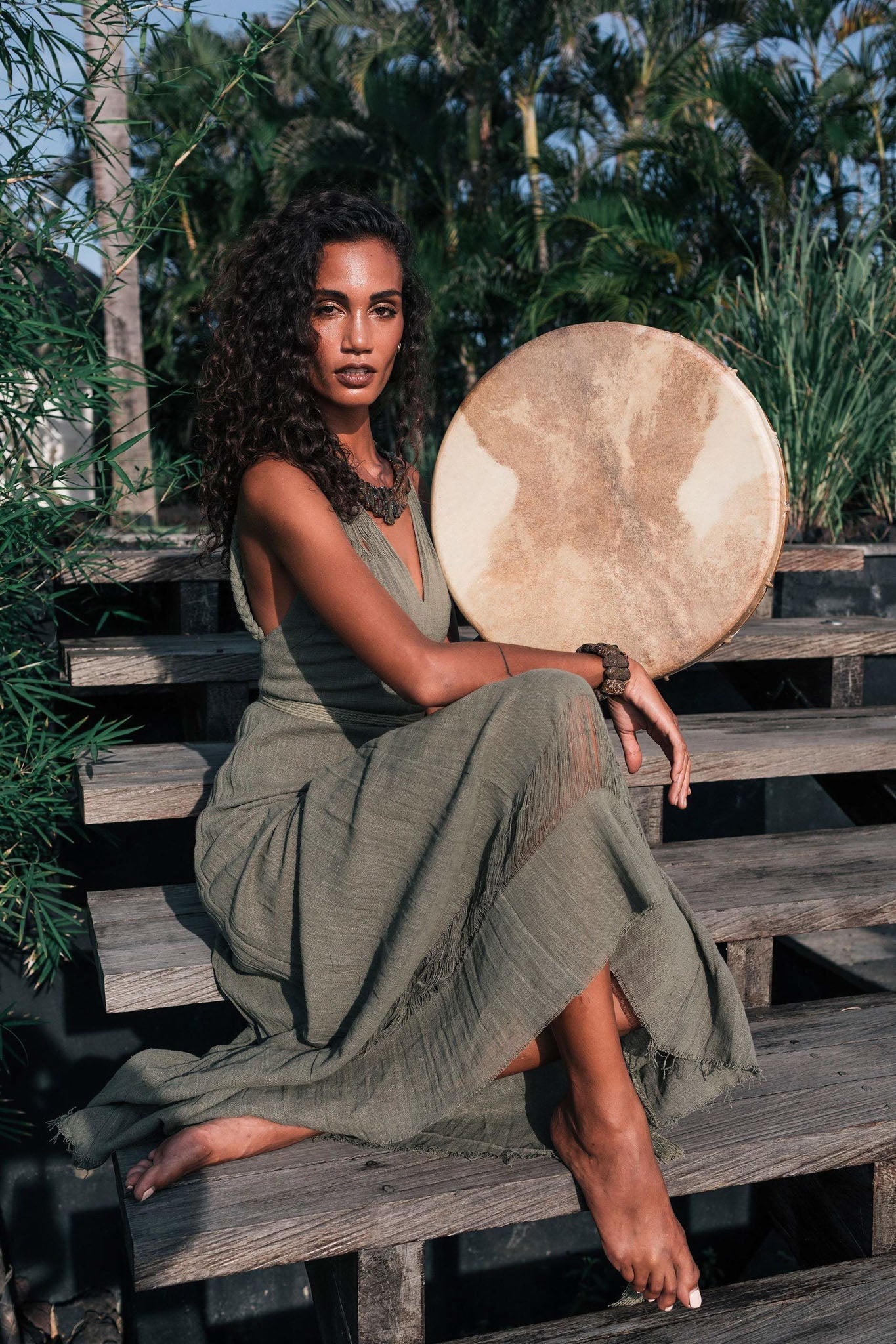 Sage Colour Organic Boho Bridesmaid Dress Hand Loomed - AYA Sacred Wear