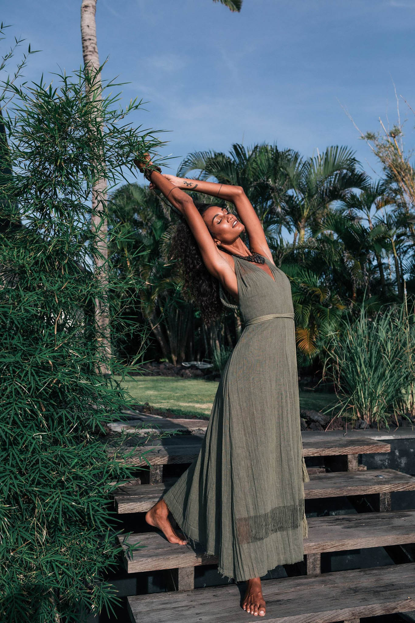 Sage Colour Organic Boho Bridesmaid Dress Hand Loomed - AYA Sacred Wear