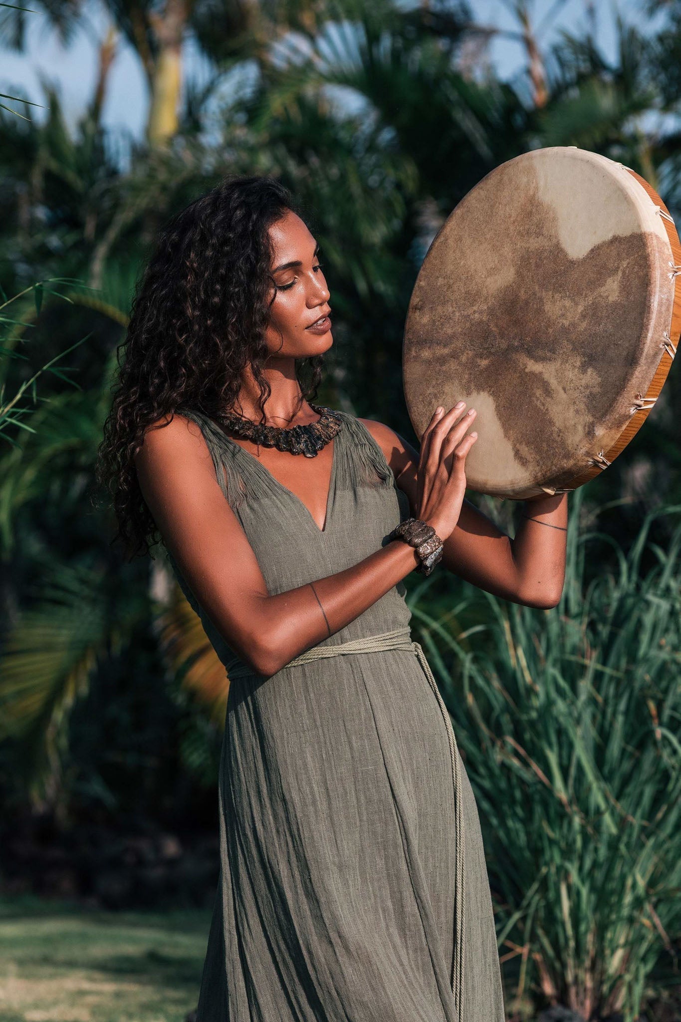 Sage Colour Organic Boho Bridesmaid Dress Hand Loomed - AYA Sacred Wear