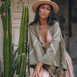 Sage Colour Organic Cotton Poncho Cape • Bohemian Cardigan Women - AYA Sacred Wear